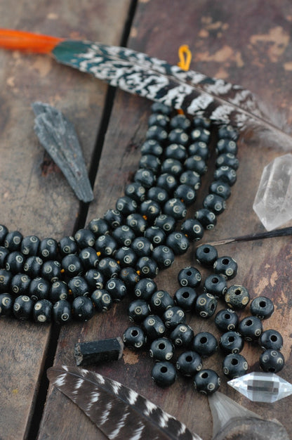 Dot in Circle: Black, White Bone Beads, 10x8mm, 24 pieces
