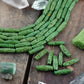 Forest Green: Hand Carved Bone Beads, 5x19mm, 10 pieces