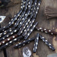 Brown Dotted Tube: White Polka Dot Bone Beads, 7x35mm, 5 pieces