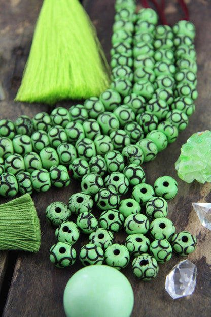 Lime Loops: Green Hand Carved Bone Beads, 11x8mm, 22 pieces