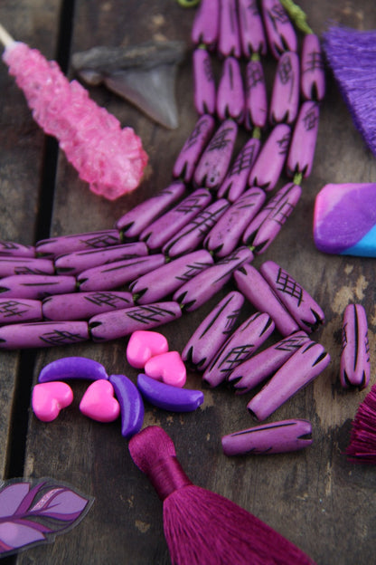 Lavender Teardrop: Hand Carved Bone Beads, 7x25mm, 8 pieces