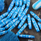 Double Comma Tube: Aqua Hand Painted Bone Beads, 7x36mm, 6 pieces