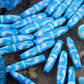 Double Comma Tube: Aqua Hand Painted Bone Beads, 7x36mm, 6 pieces