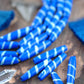 Diagonal Striped Tube: Royal Blue Bone Beads, 8x35mm, 6 pieces