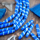 Diagonal Striped Tube: Royal Blue Bone Beads, 8x35mm, 6 pieces