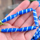 Diagonal Striped Tube: Royal Blue Bone Beads, 8x35mm, 6 pieces