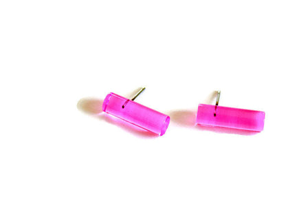 Hot Pink Mini Lucite Stick Stud Earrings