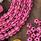 Pink & Black Melon: Hand Carved Bone Beads, 10x8mm, 26 pieces