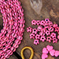 Pink & Black Melon: Hand Carved Bone Beads, 10x8mm, 26 pieces