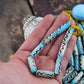 Turquoise Tube: Aqua & Black Painted Bone Beads, 8x24mm, 8 pieces
