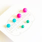 Neon Pink Turquoise and Teal Moonglow Tiny Stud Earrings Set