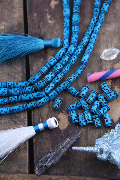 Deep Turquoise: Tribal Bone Beads, 7x13mm, 16 pieces