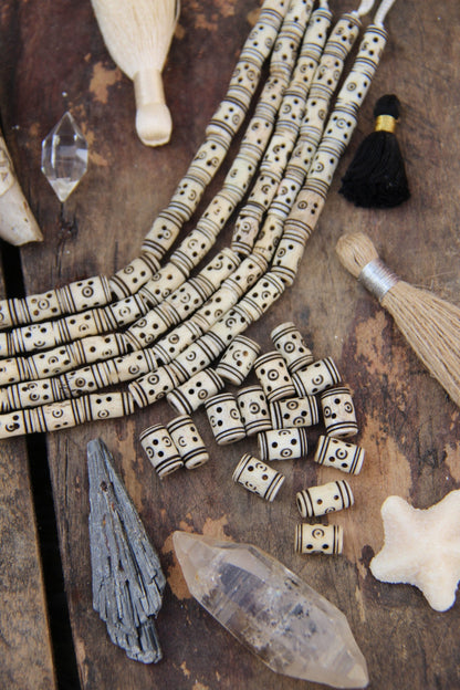 Cream Tribal Tube Bone Beads:  6x14mm, 16 pieces