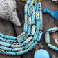 Turquoise Tube: Aqua & Black Painted Bone Beads, 8x24mm, 8 pieces