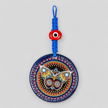 Wall Hanging Ceramic Evil Eye Nazar Boncuk Mal De Ojo, Modern Boho Style Home Decor -- Exotic Butterfly Mandala