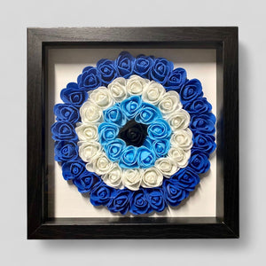 9” x 9” Handmade Evil Eye Nazar Boncuk Mal De Ojo Rose Flower Shadowbox