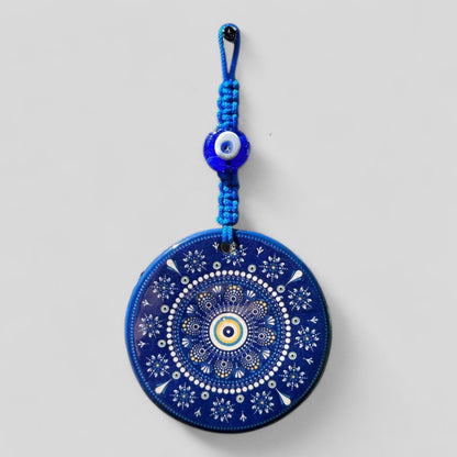 Wall Hanging Ceramic Evil Eye Nazar Boncuk Mal De Ojo, Modern Boho Style Home Decor -- Round Floral Mandala