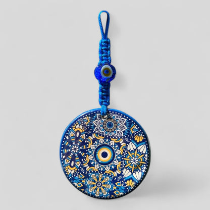 Wall Hanging Ceramic Evil Eye Nazar Boncuk Mal De Ojo, Modern Boho Style Home Decor -- Multi Floral Mandala