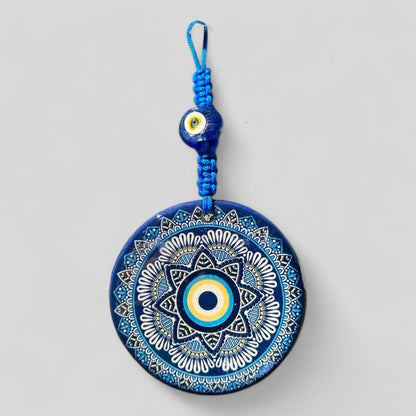 Wall Hanging Ceramic Evil Eye Nazar Boncuk Mal De Ojo, Modern Boho Style Home Decor -- Floral Mandala