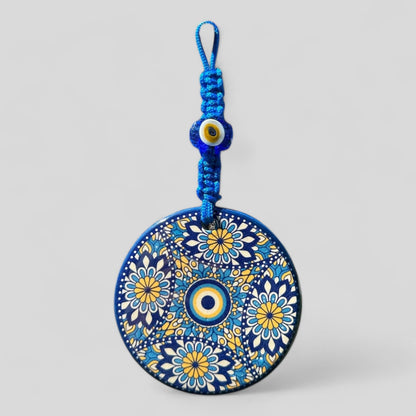 Wall Hanging Ceramic Evil Eye Nazar Boncuk Mal De Ojo, Modern Boho Style Home Decor -- Diamond Floral Mandala