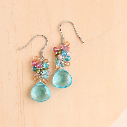 Aquamarine Quartz Silver Drop Earrings