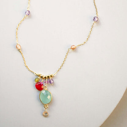 Aqua Chalcedony Rainbow Bezel Necklace