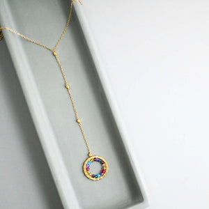 Rainbow Gemstone Halo Mini Y Pendant