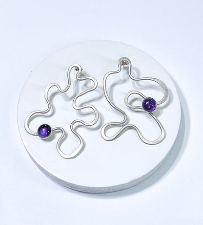 Inky Doodle Earrings in Sterling and Amethyst