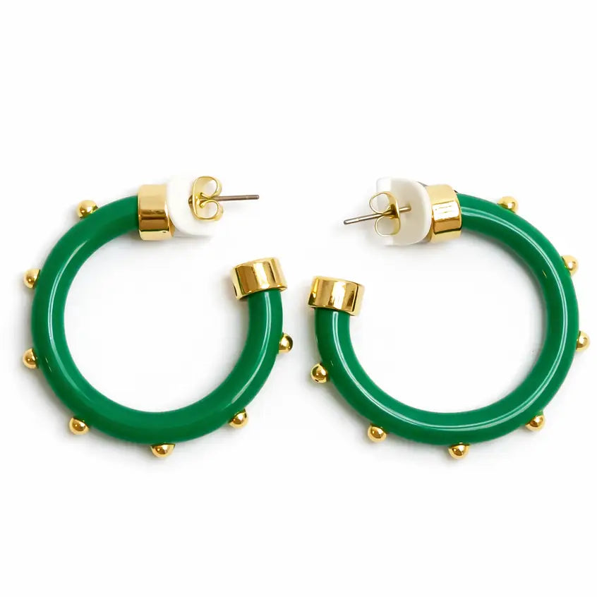 Mini  Hoops - Kelly Green with Gold Balls