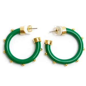 Mini  Hoops - Kelly Green with Gold Balls