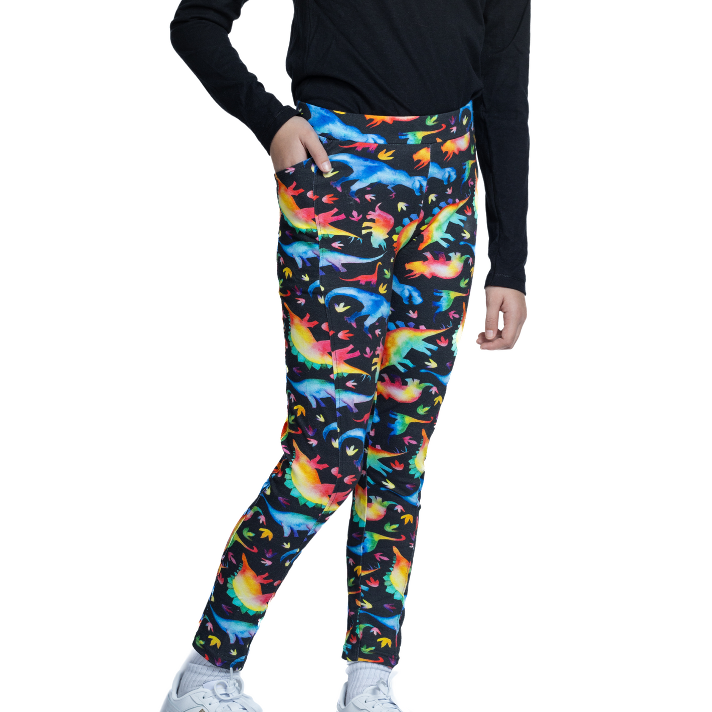 Rainbowsaurus Kids Leggings with Pockets