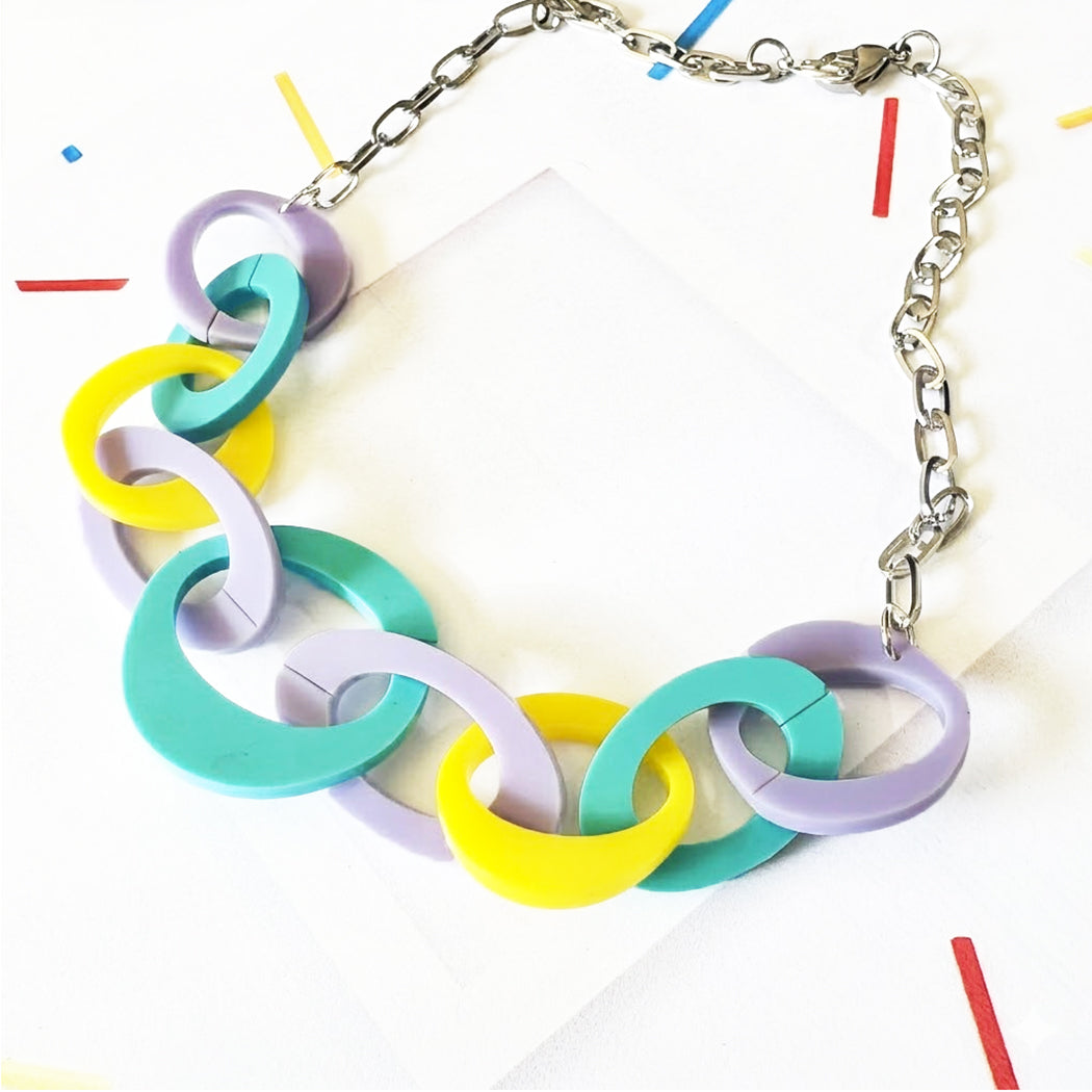 Bold Pastel Abstract Link Chain Necklace