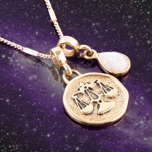 Libra - Zodiac White Moonstone Golden Charm Necklace