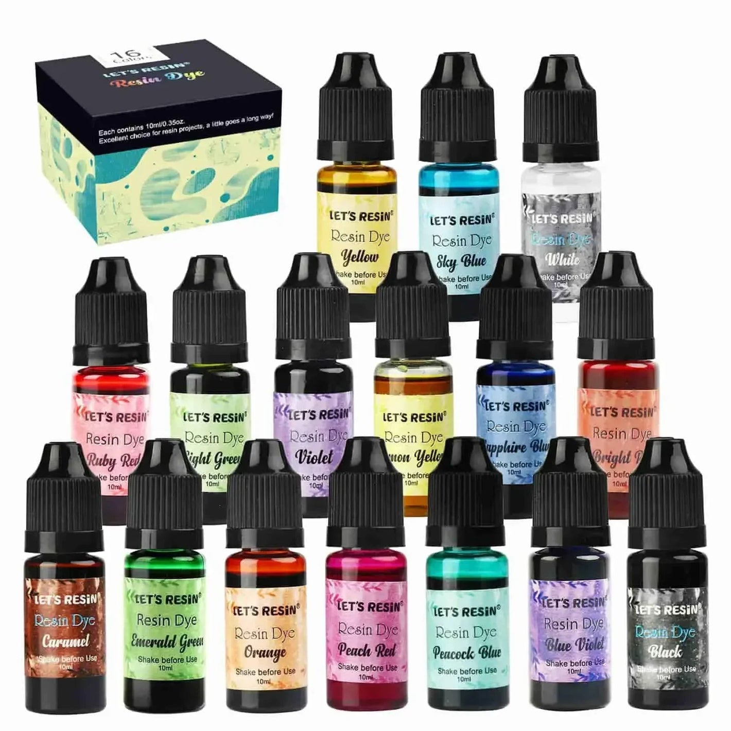 Let's Resin Liquid Resin Pigment Color Set (16 Translucent - 0.35 oz Bottle Set)