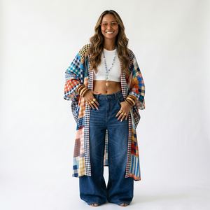 Vibrant Patchwork Kimono Maxi Dress