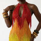 [PRE ORDER] Vibrant Rainbow Fringe Mesh Maxi Dress