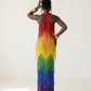 [PRE ORDER] Vibrant Rainbow Fringe Mesh Maxi Dress