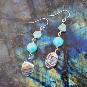 Multicolor Abalone and Blue Magnesite Sterling Silver Drop Earrings