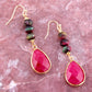 Jeweled Multicolor Tiger's Eye and Pink Agate Golden Drop Earrings