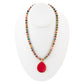 Jeweled Multicolor Tiger's Eye and Pink Jade Pendant Golden Necklace