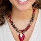 Jeweled Multi-Color Tiger's Eye and Rasberry Quartz Pendant Golden Necklace