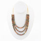 Jeweled Multi-Color Tiger's Eye Triple Strand Golden Necklace