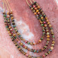 Jeweled Multi-Color Tiger's Eye Triple Strand Golden Necklace