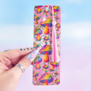 Pink Mushroom Bookmark – Holographic Handmade Bookmark with Tassel Option