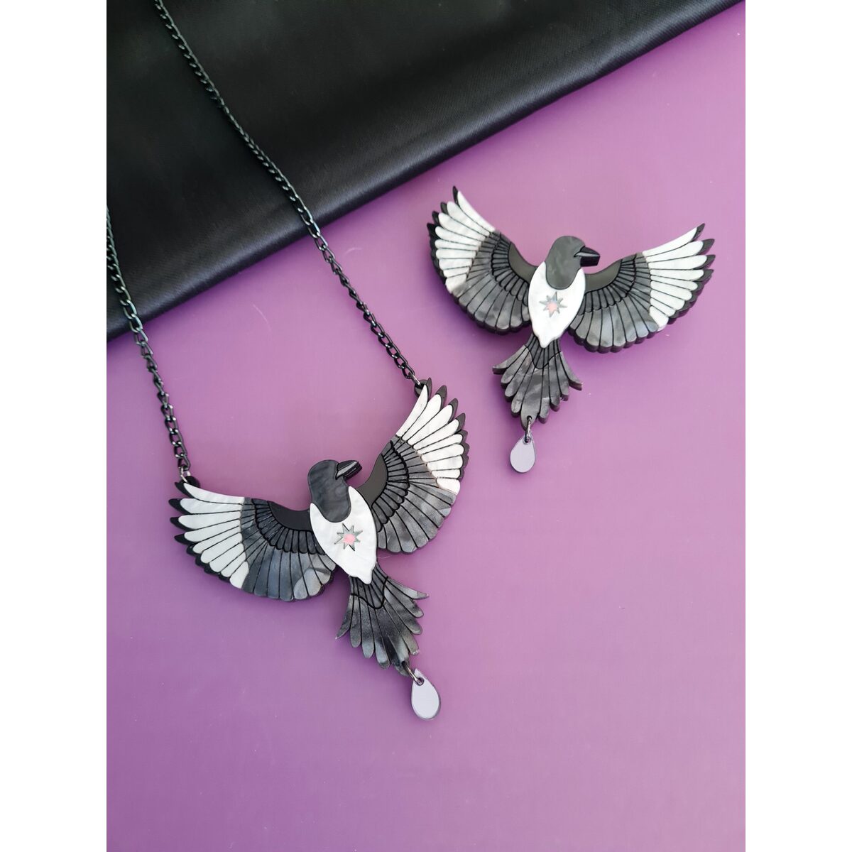 Mystic Magpie Brooch or Necklace by Cherryloco Jewellery