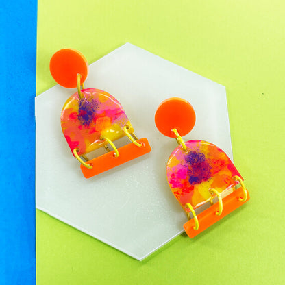 Neon Impressionist Earrings in Orange