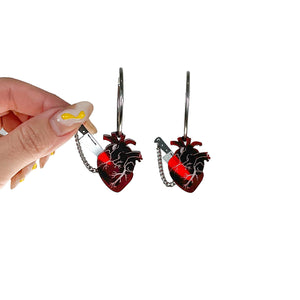 Chopped Heart Hoops - Drop Dead Red Silver Hoops