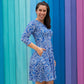Adult "Ancient Imprint" Paleo Paisley V-Neck A-Line Dress with Sleeves and Pockets