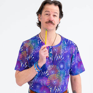 Adult Pi Fireworks Henley Short Sleeve Tee
