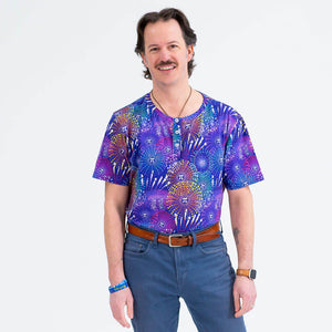 Adult Pi Fireworks Henley Short Sleeve Tee
